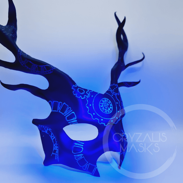 Black Deer mask with UV clockwork pattern