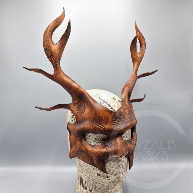 Leather Deer mask with clockwork Pattern