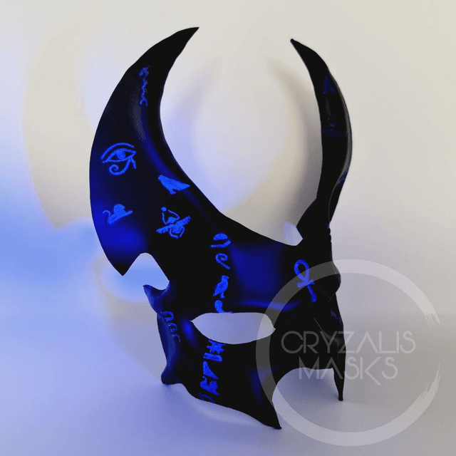 Jackal mask with UV hieroglyphs 