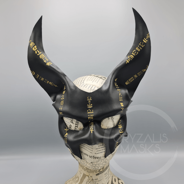 Black leather Anubis Mask with Gold Hieroglyphs