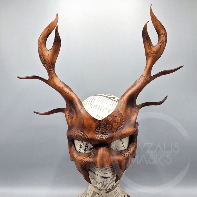 Leather Deer mask with clockwork Pattern