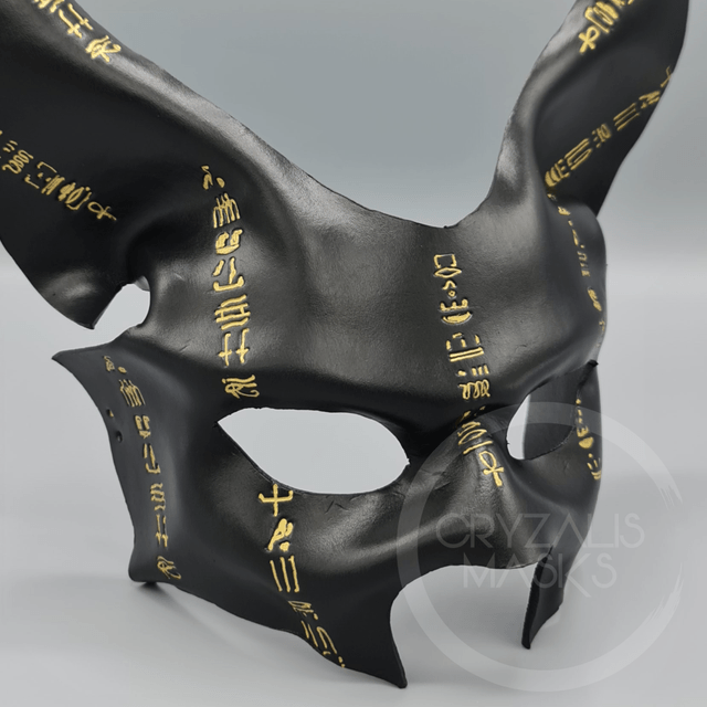 Black leather Anubis Mask with Gold Hieroglyphs