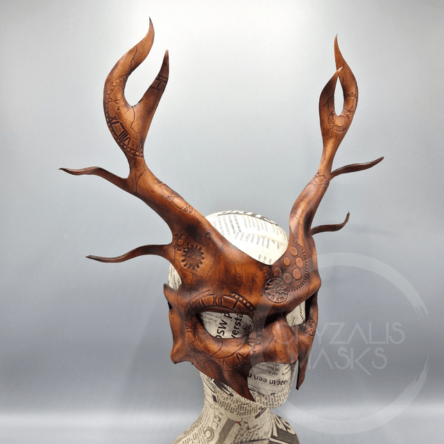 Leather Deer mask with clockwork Pattern