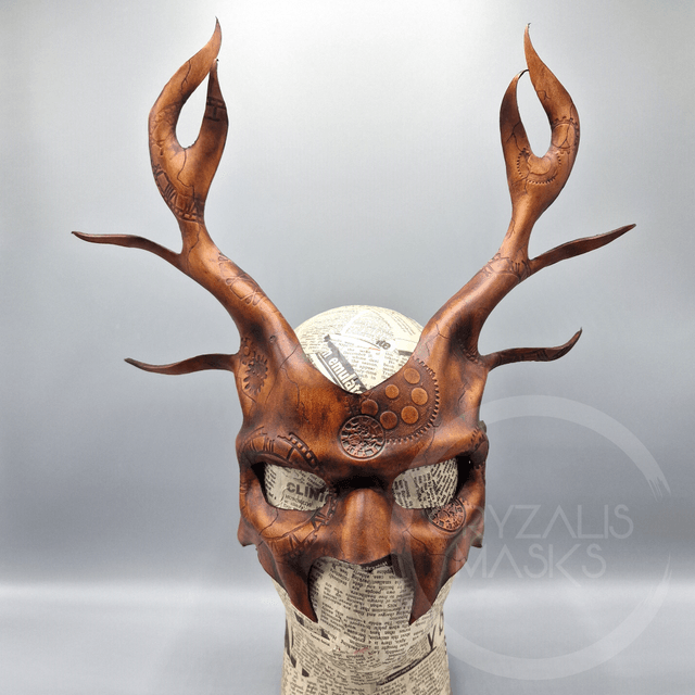 Leather Deer mask with clockwork Pattern